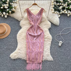 Vintage Fringed Waist-slimming Dress