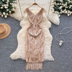 Vintage Fringed Waist-slimming Dress