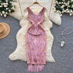Vintage Fringed Waist-slimming Dress