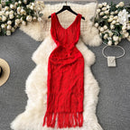 Vintage Fringed Waist-slimming Dress