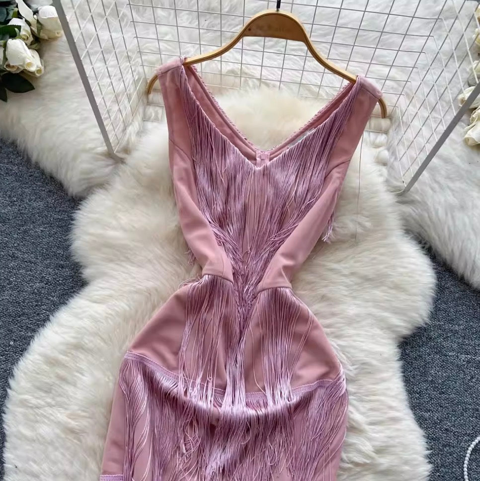 Vintage Fringed Waist-slimming Dress