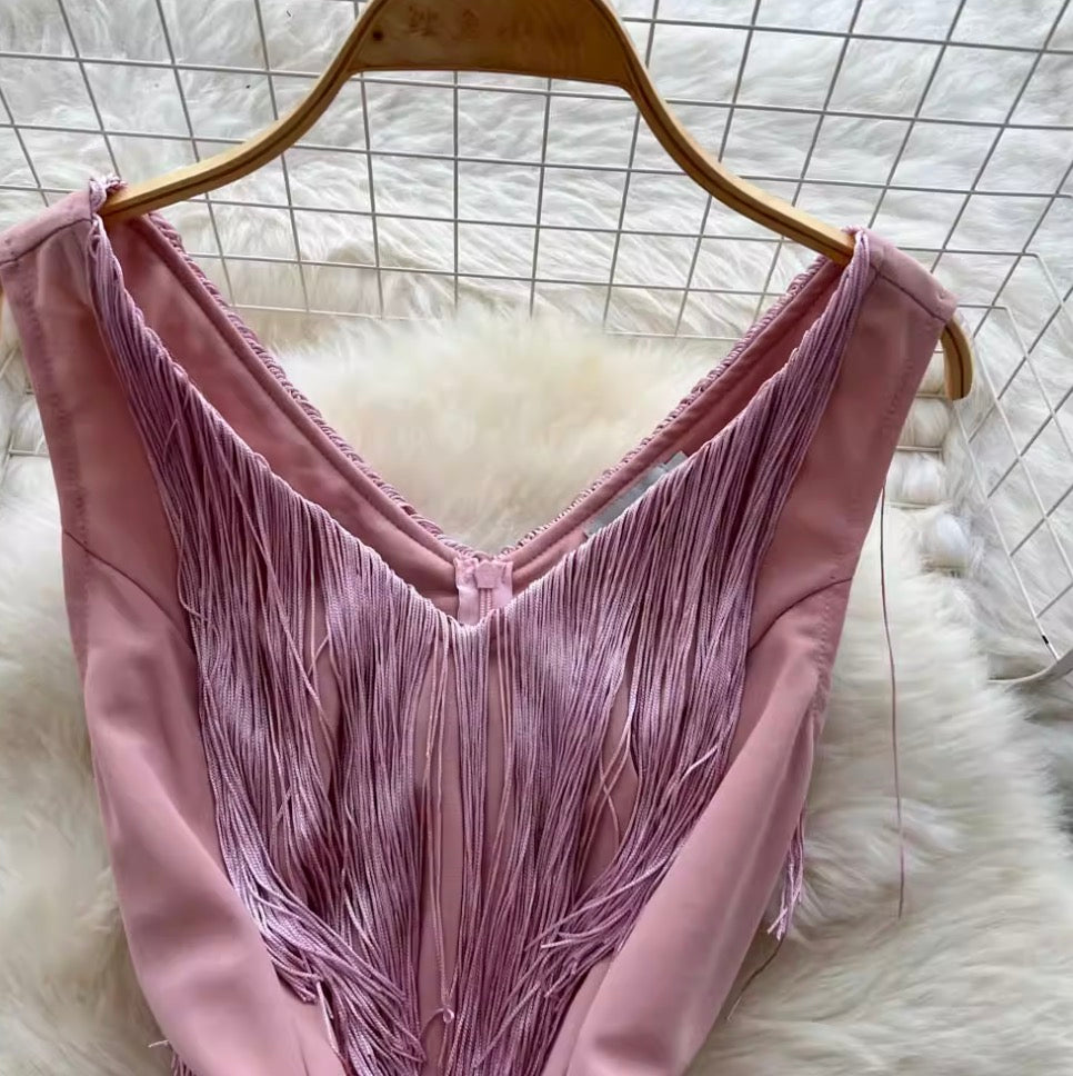Vintage Fringed Waist-slimming Dress