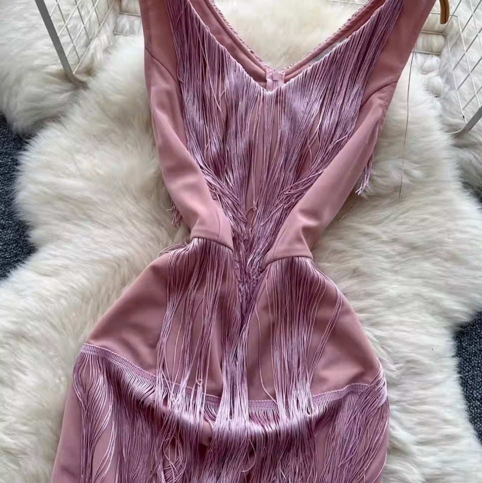 Vintage Fringed Waist-slimming Dress