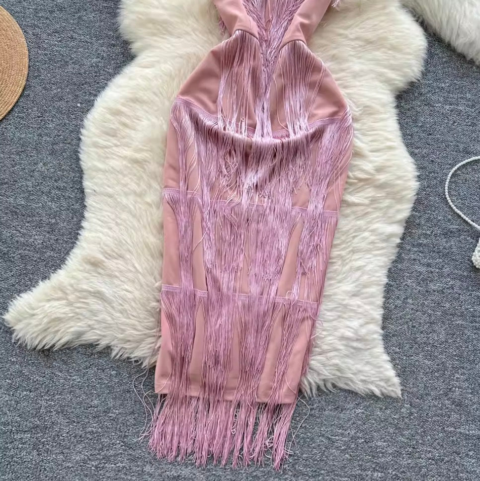 Vintage Fringed Waist-slimming Dress