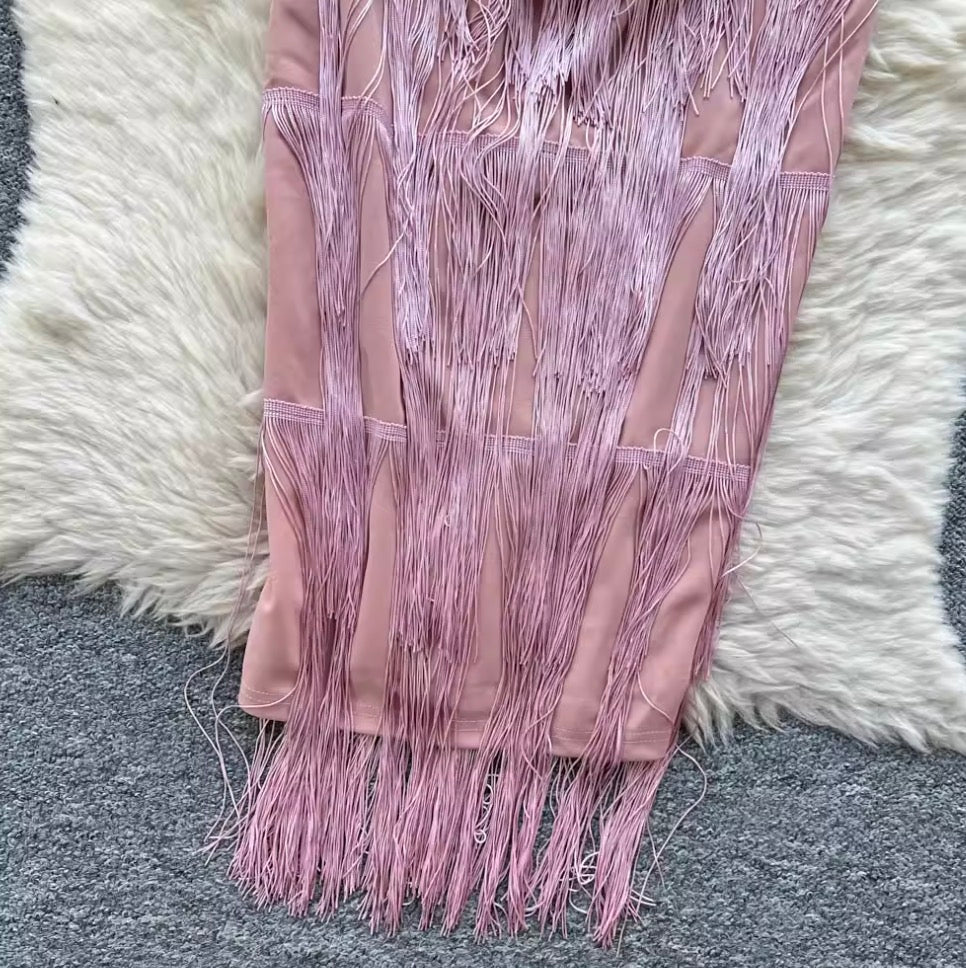 Vintage Fringed Waist-slimming Dress