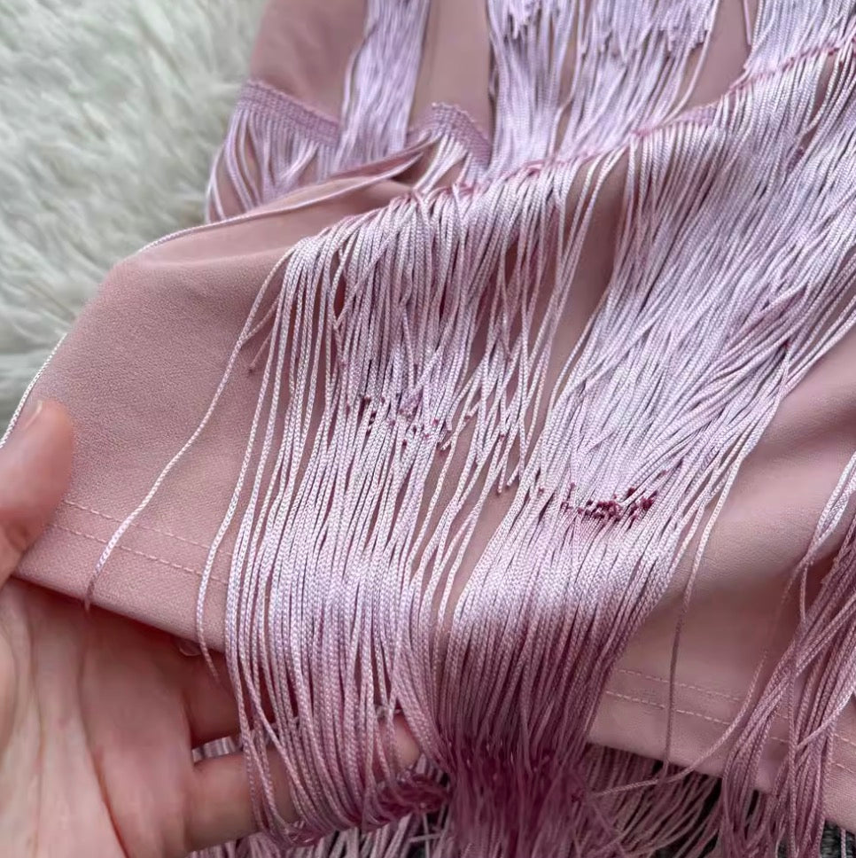 Vintage Fringed Waist-slimming Dress