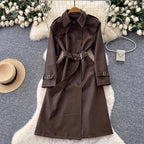 British Style Double-breasted PU Coat