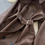 British Style Double-breasted PU Coat