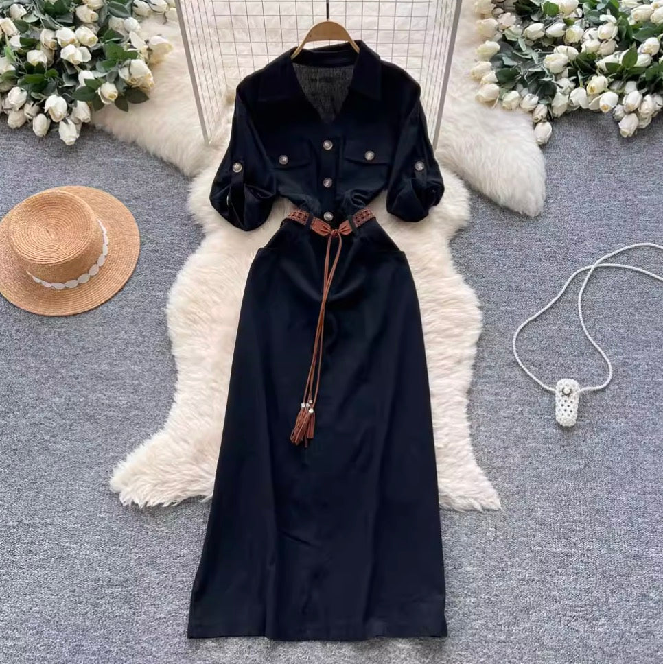 Niche Deign Shirt Dress with Belt