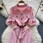 Niche Deign Shirt Dress with Belt