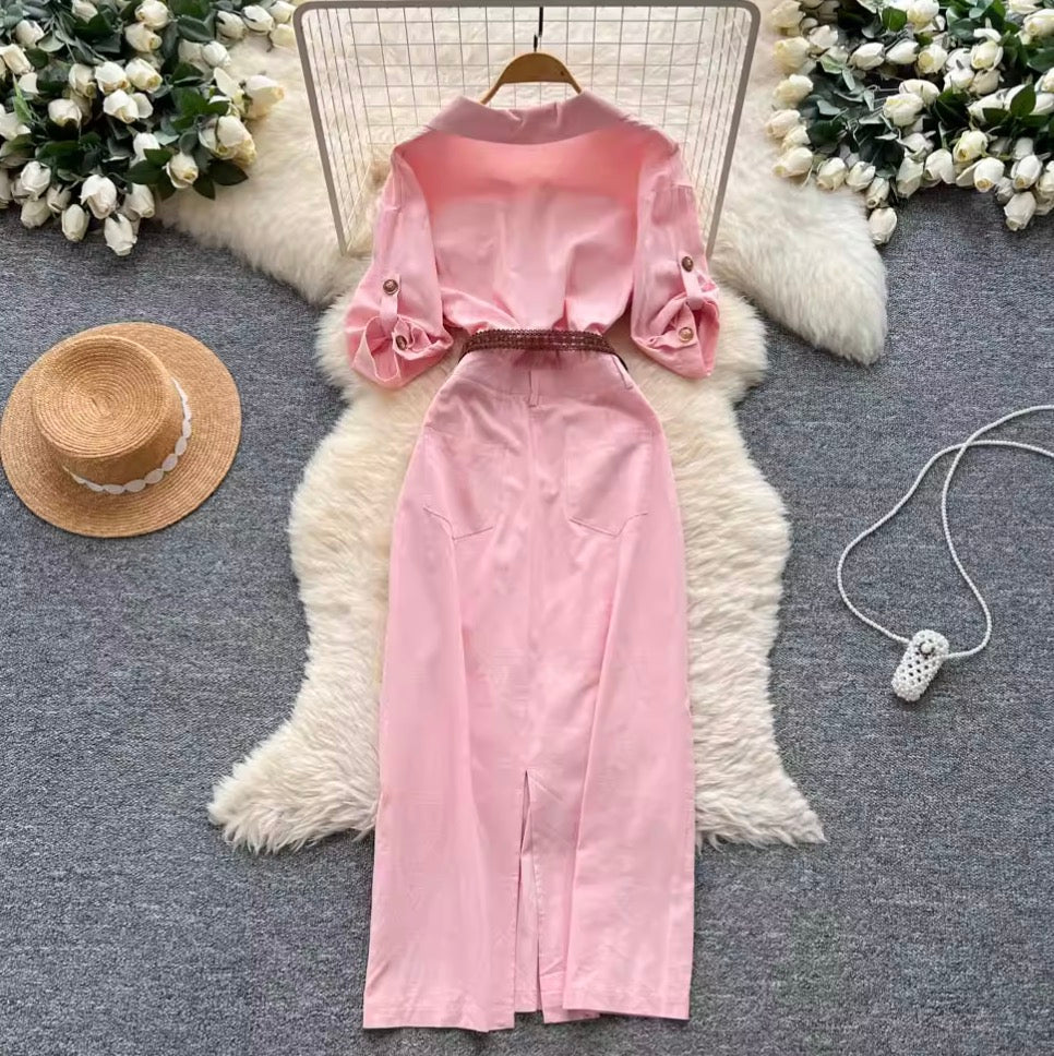 Niche Deign Shirt Dress with Belt