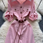Niche Deign Shirt Dress with Belt
