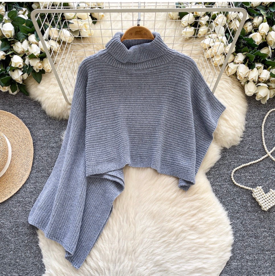Asymmetric Solid Color Cape Sweater