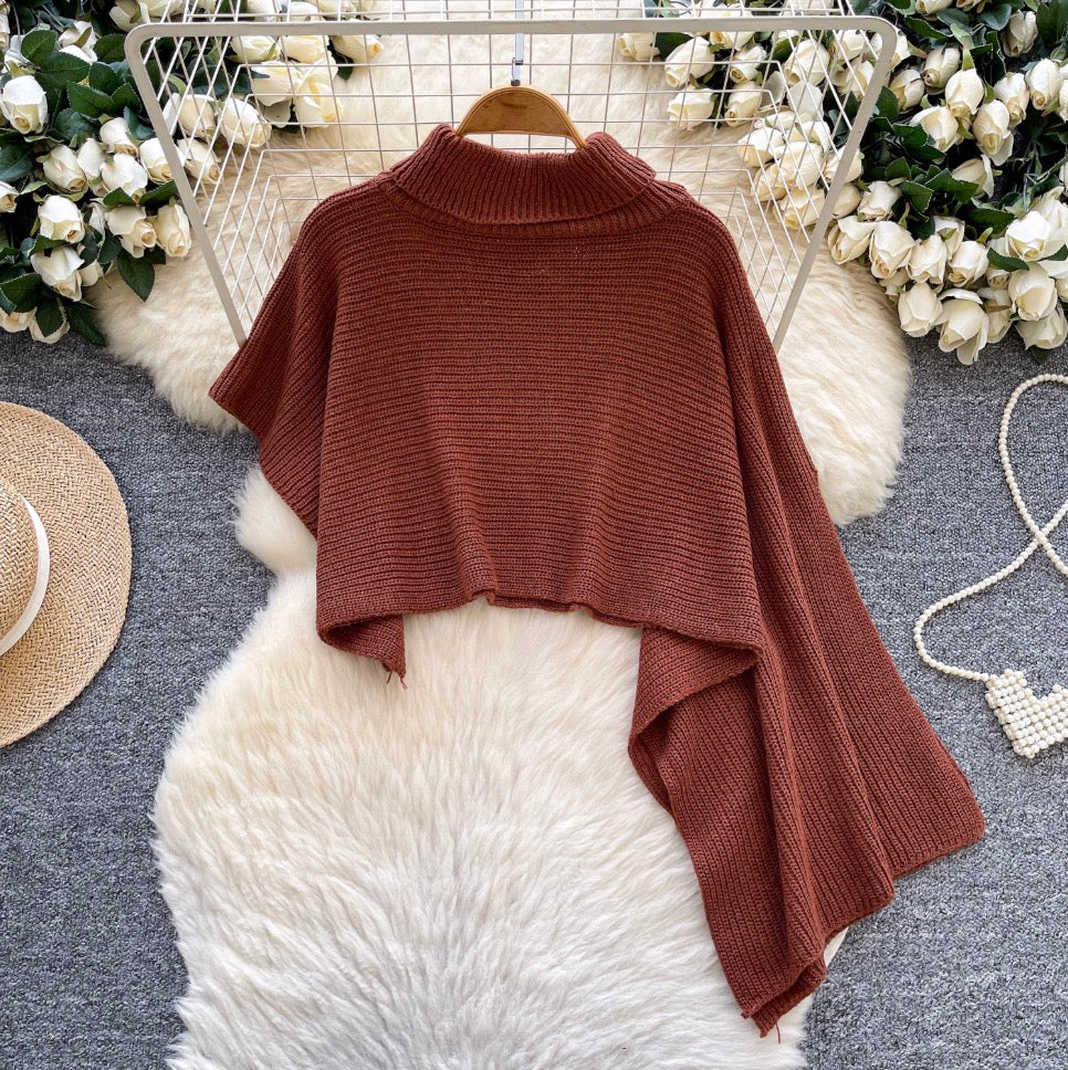 Asymmetric Solid Color Cape Sweater
