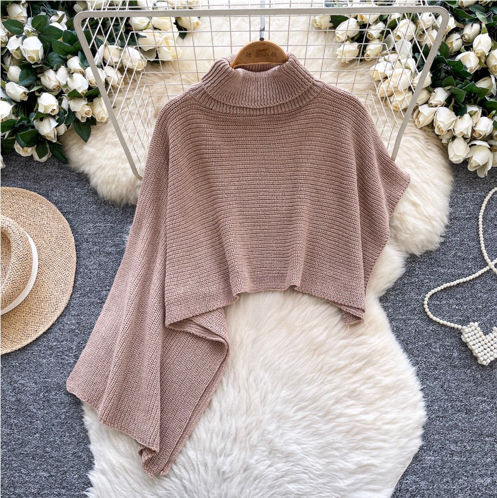 Asymmetric Solid Color Cape Sweater
