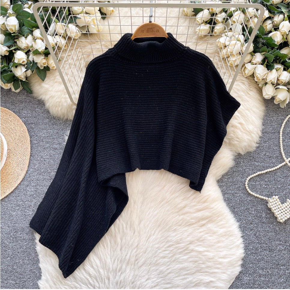Asymmetric Solid Color Cape Sweater