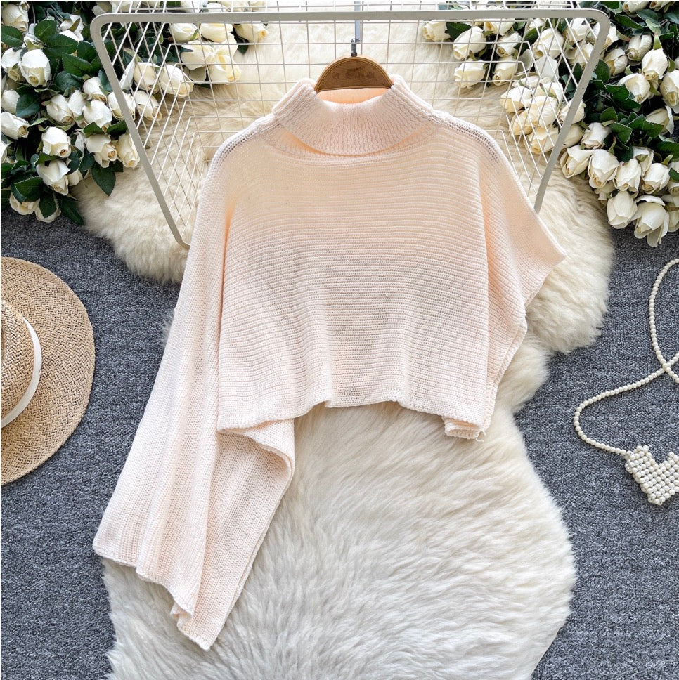 Asymmetric Solid Color Cape Sweater