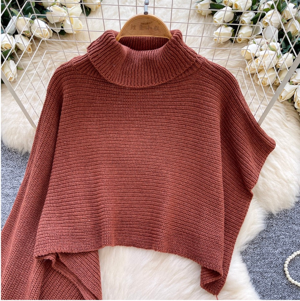 Asymmetric Solid Color Cape Sweater