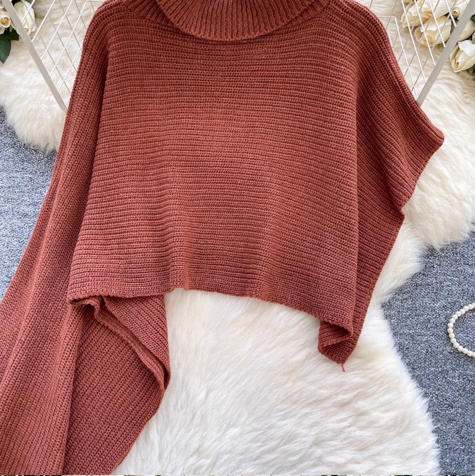 Asymmetric Solid Color Cape Sweater