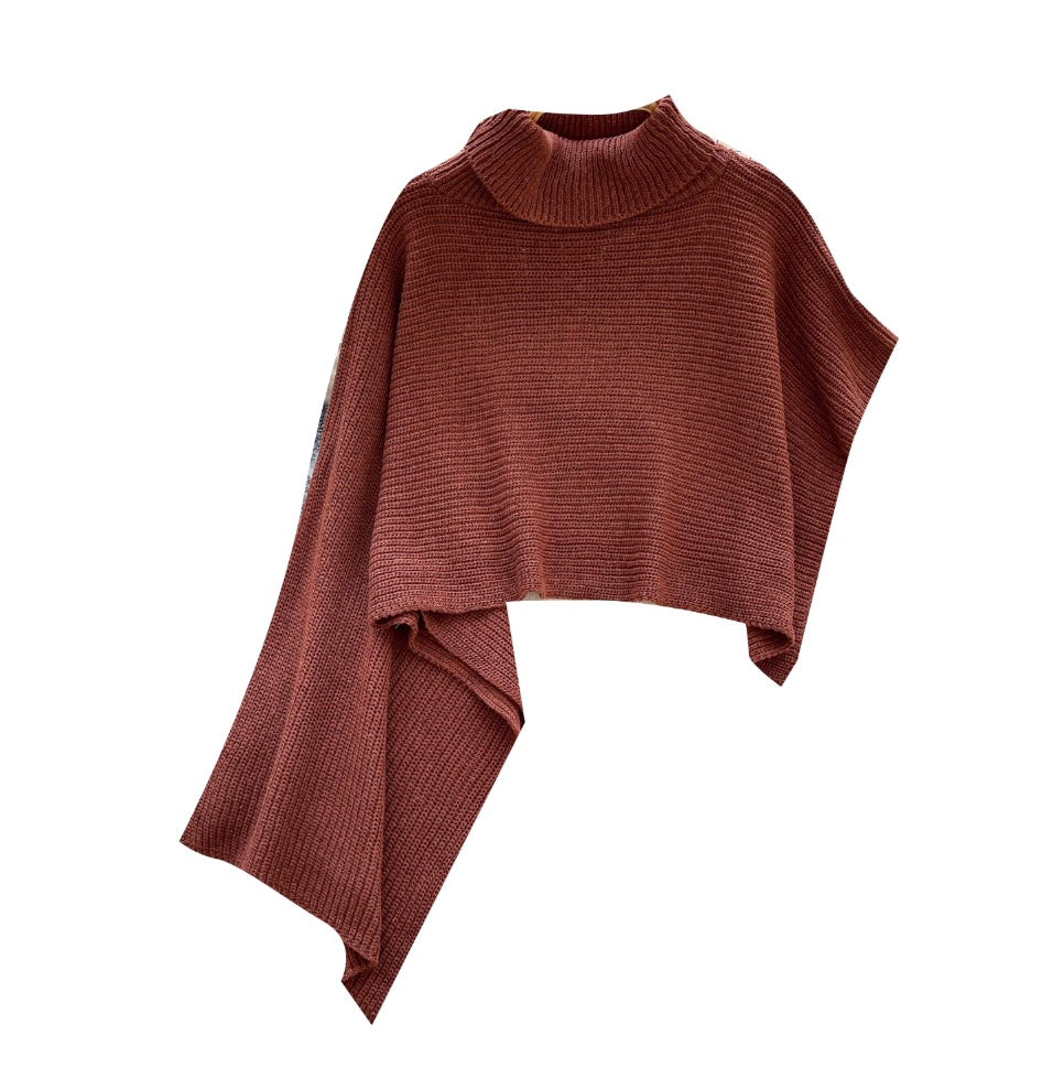 Asymmetric Solid Color Cape Sweater