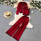 Cardigan & Camisole & Trousers Striped Knit 3Pcs