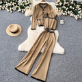 Cardigan & Camisole & Trousers Striped Knit 3Pcs