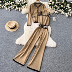 Cardigan & Camisole & Trousers Striped Knit 3Pcs