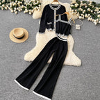 Cardigan & Camisole & Trousers Striped Knit 3Pcs