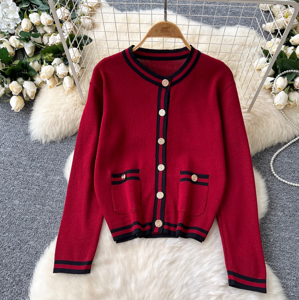 Cardigan & Camisole & Trousers Striped Knit 3Pcs