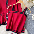 Cardigan & Camisole & Trousers Striped Knit 3Pcs