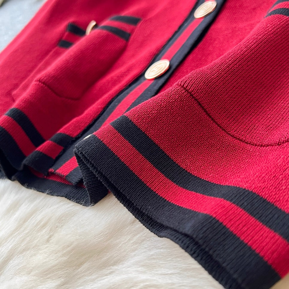 Cardigan & Camisole & Trousers Striped Knit 3Pcs