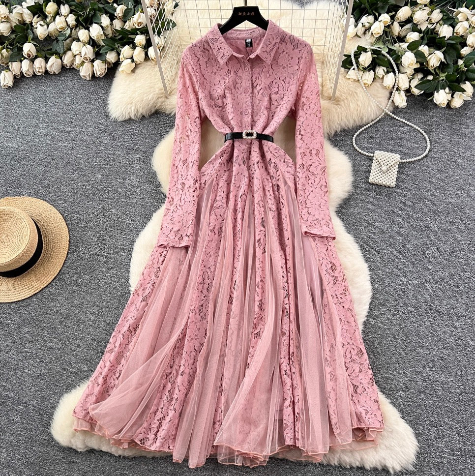 Crochet Lace Patchwork Mesh Dress