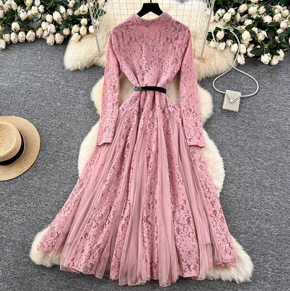 Crochet Lace Patchwork Mesh Dress