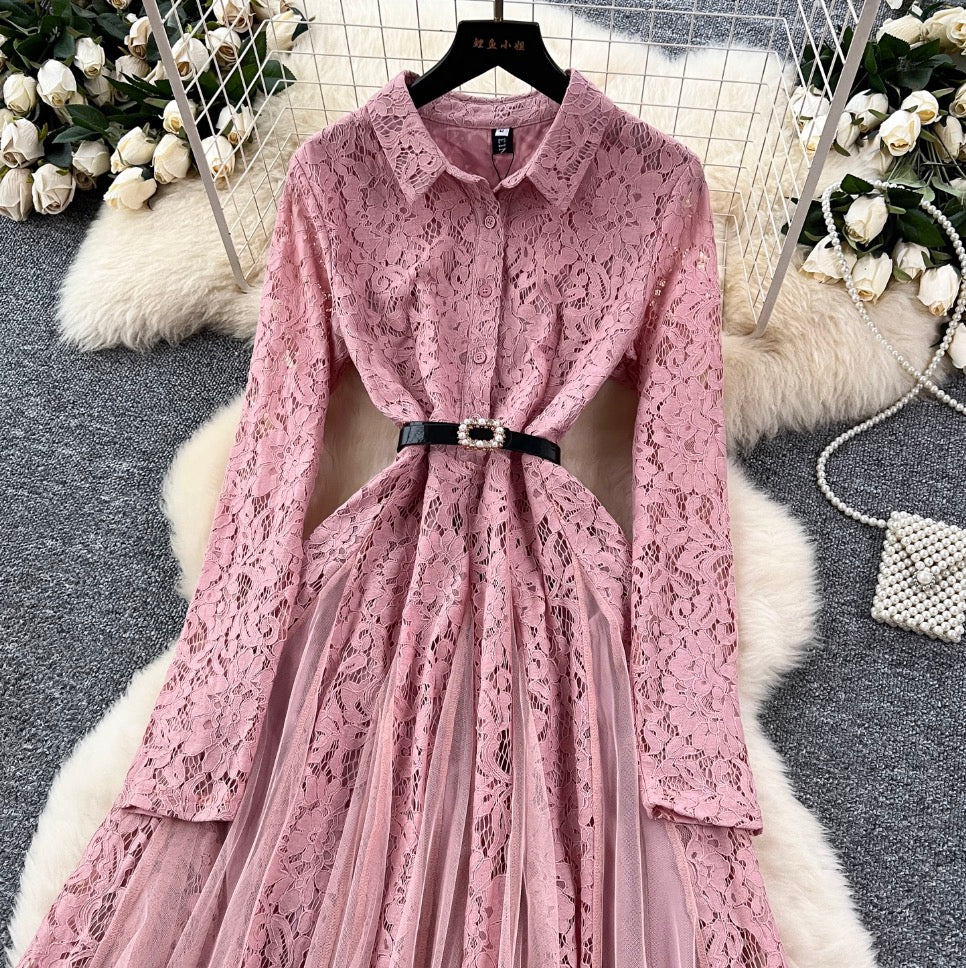 Crochet Lace Patchwork Mesh Dress