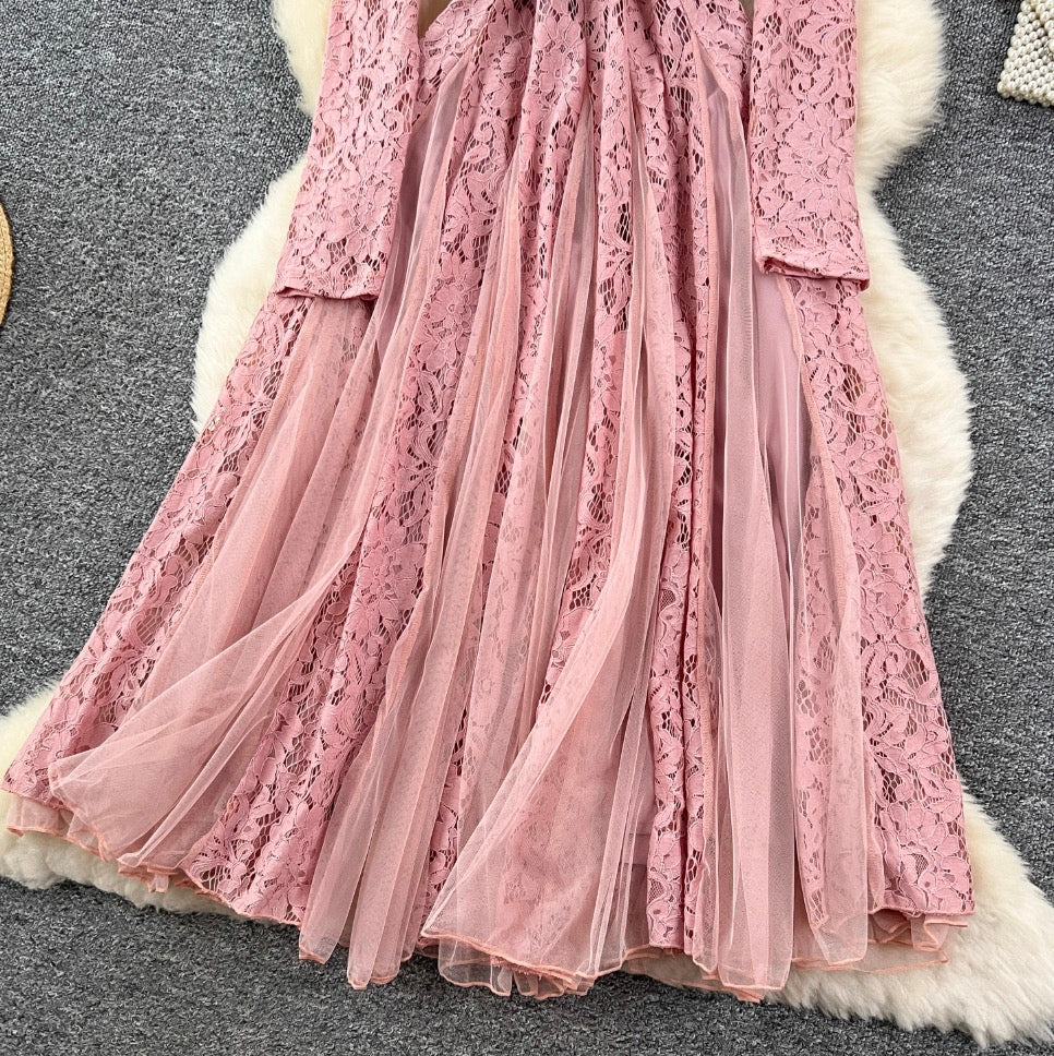 Crochet Lace Patchwork Mesh Dress