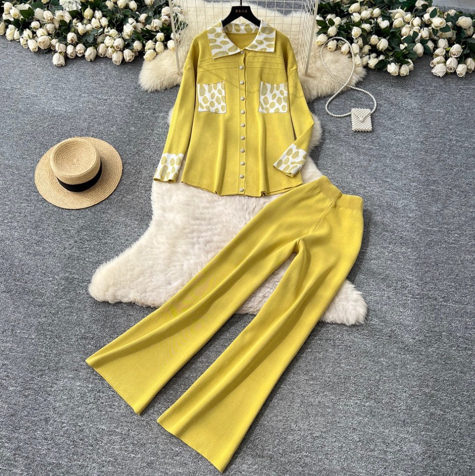 Print Cardigan & Trousers Knitted 2Pcs