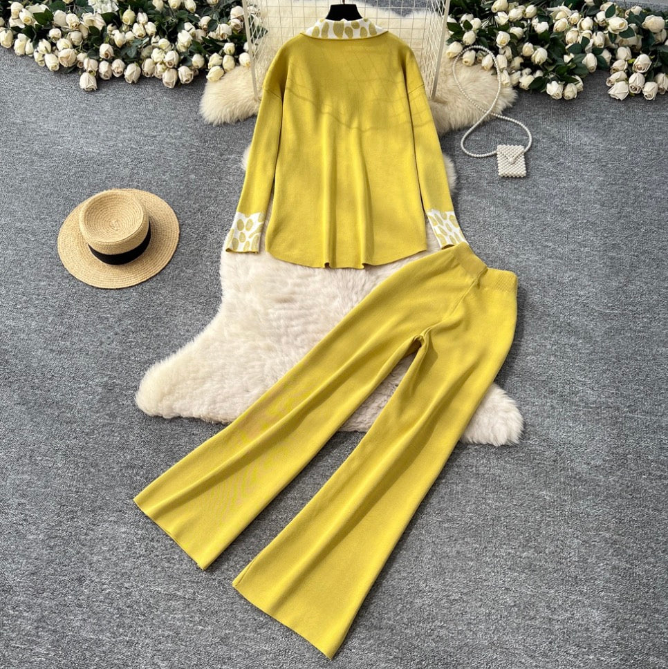 Print Cardigan & Trousers Knitted 2Pcs