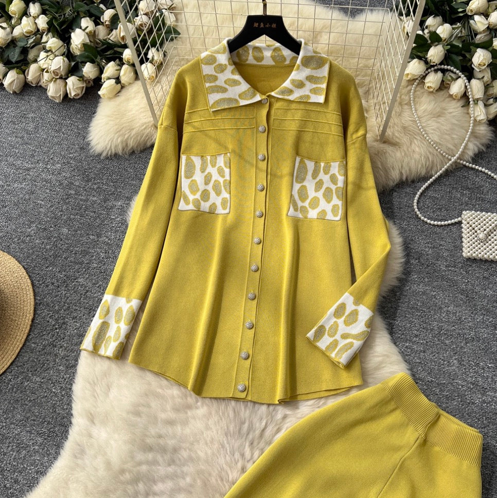 Print Cardigan & Trousers Knitted 2Pcs