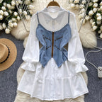 Denim Camisole & White Shirt Dress 2Pcs