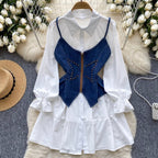 Denim Camisole & White Shirt Dress 2Pcs