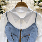 Denim Camisole & White Shirt Dress 2Pcs