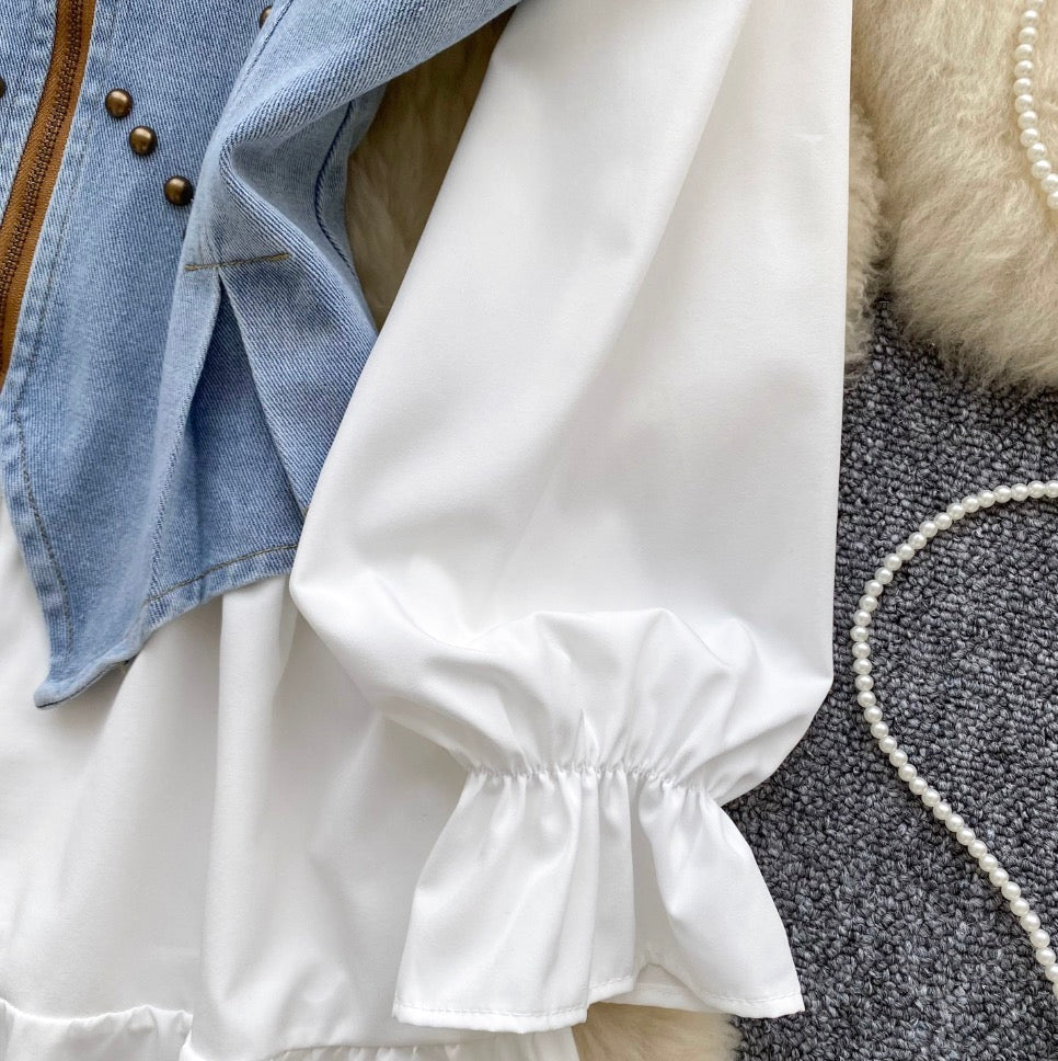 Denim Camisole & White Shirt Dress 2Pcs