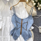 Denim Camisole & White Shirt Dress 2Pcs