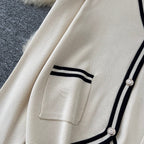 Color-blocking Cardigan & Vest & Trousers Knitted 3Pcs