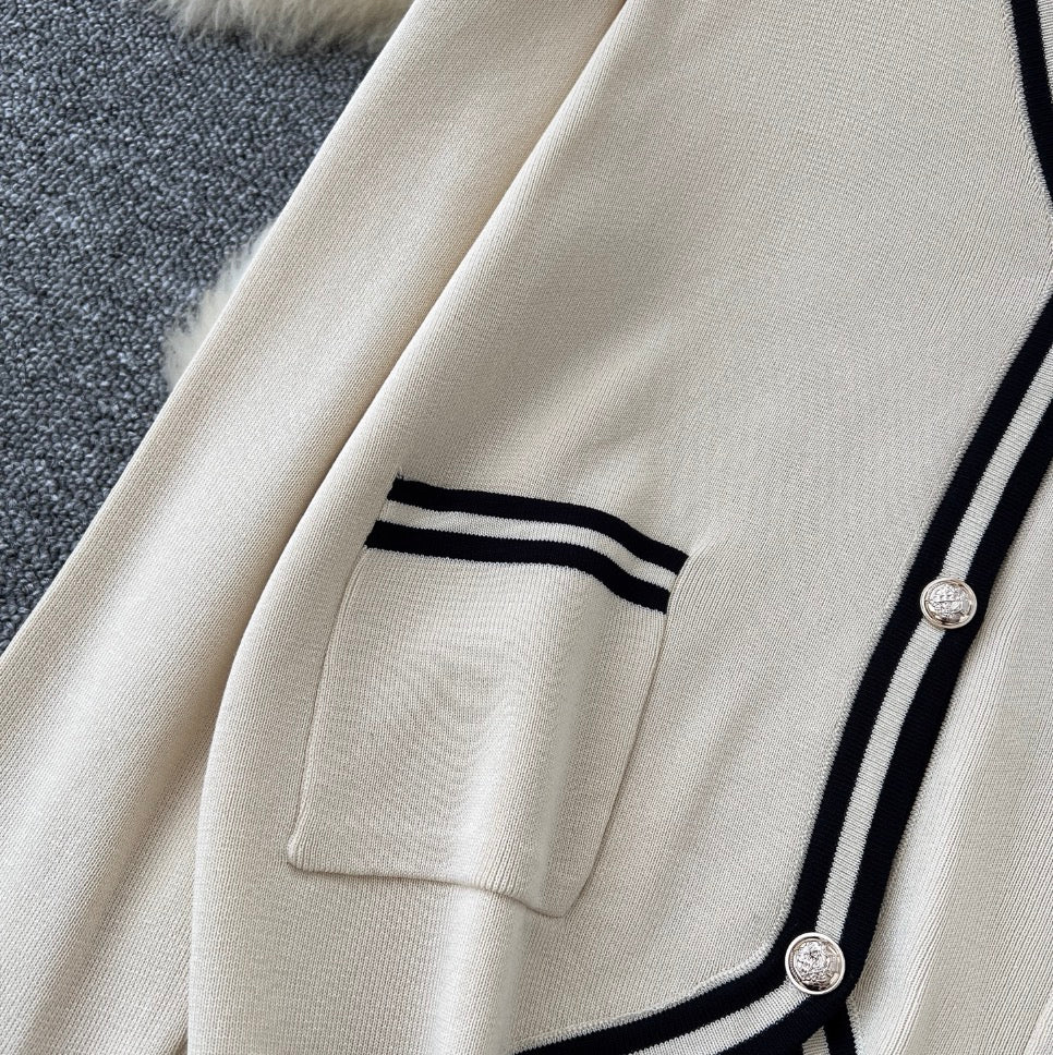 Color-blocking Cardigan & Vest & Trousers Knitted 3Pcs