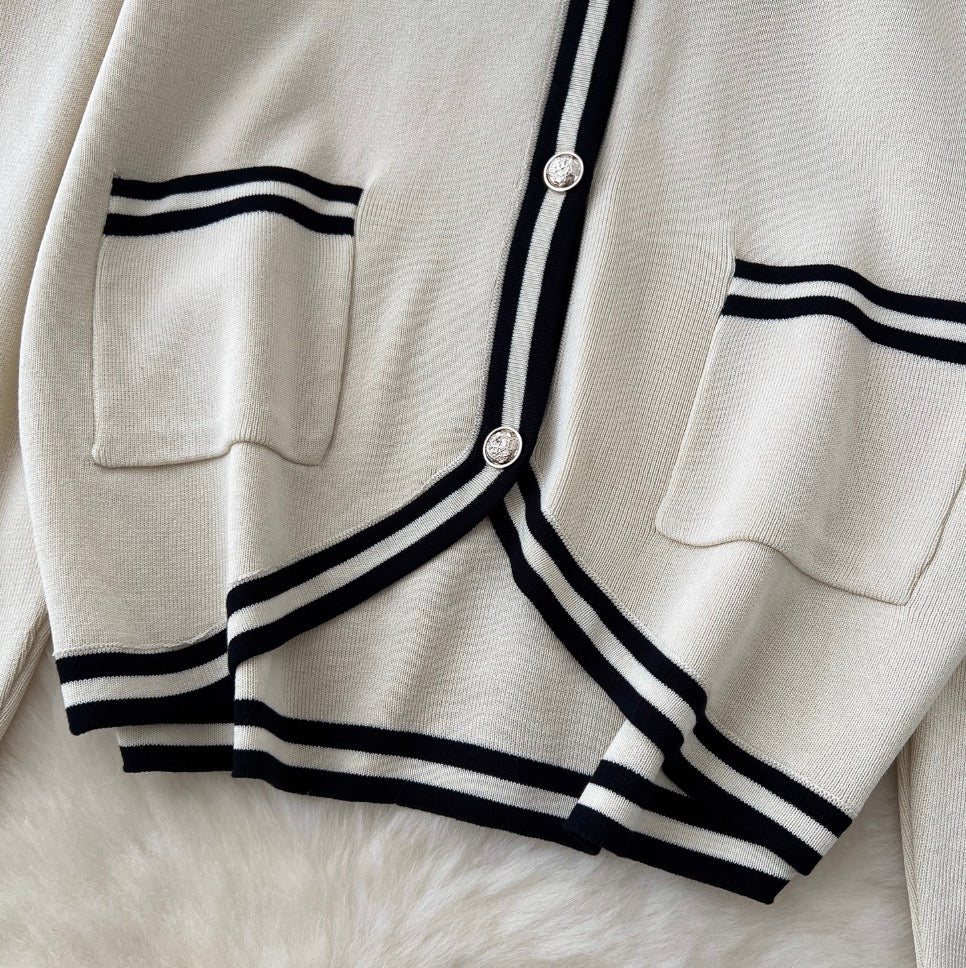 Color-blocking Cardigan & Vest & Trousers Knitted 3Pcs