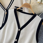 Color-blocking Cardigan & Vest & Trousers Knitted 3Pcs