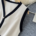 Color-blocking Cardigan & Vest & Trousers Knitted 3Pcs