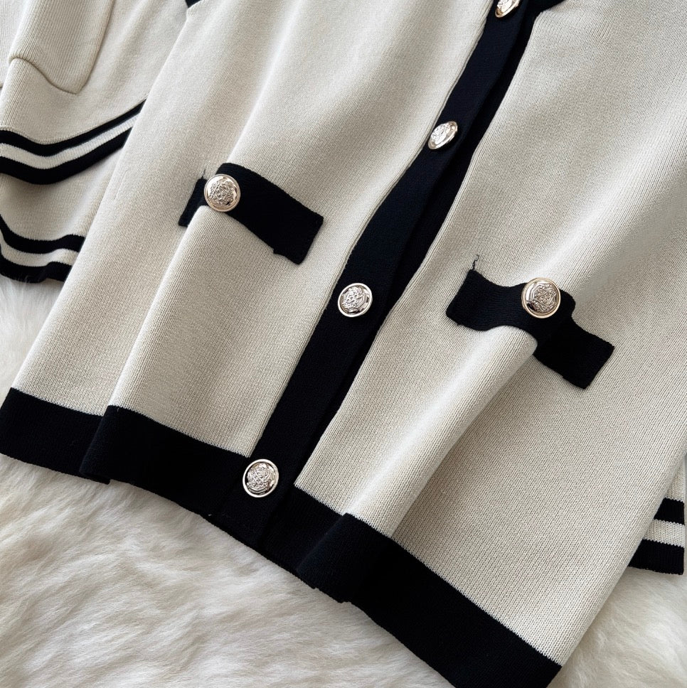 Color-blocking Cardigan & Vest & Trousers Knitted 3Pcs