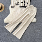 Color-blocking Cardigan & Vest & Trousers Knitted 3Pcs